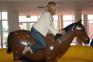 Rodeo horse ride in the centre of an inflatable bed