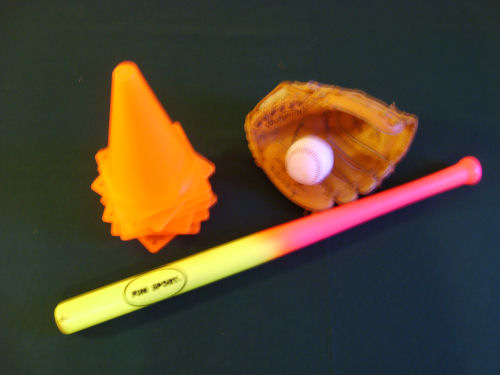 Official sized bat and ball whichever games with 5 markers for bases