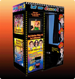 3 player arcade booth producing DVD with photos imposed on dancing characatures