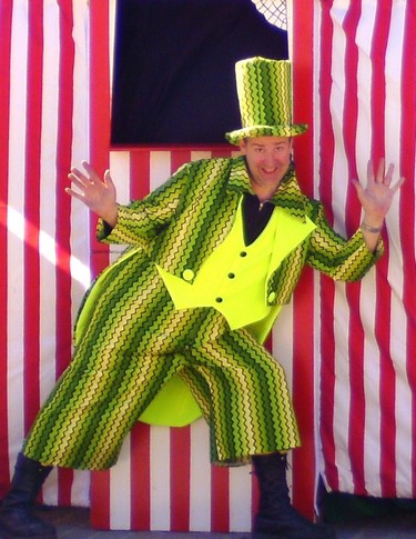 All weather awning for traditional seaside puppet show